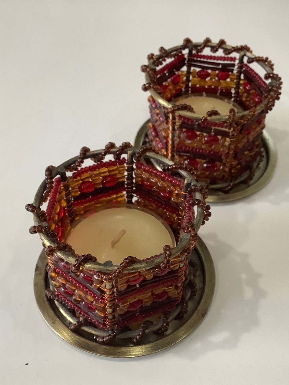 PartyLite Moroccan Spice Beaded Tealight Holders | Set of Two